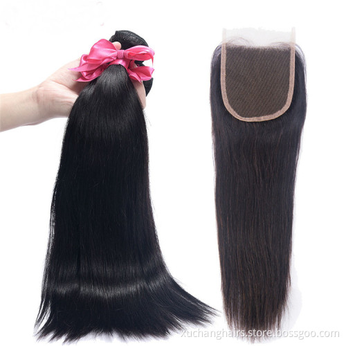 Wholesale Straight Raw Indian Hair Extensions 9A Grade 100 percent Human Hair Bundles With Lace Frontal Closure
